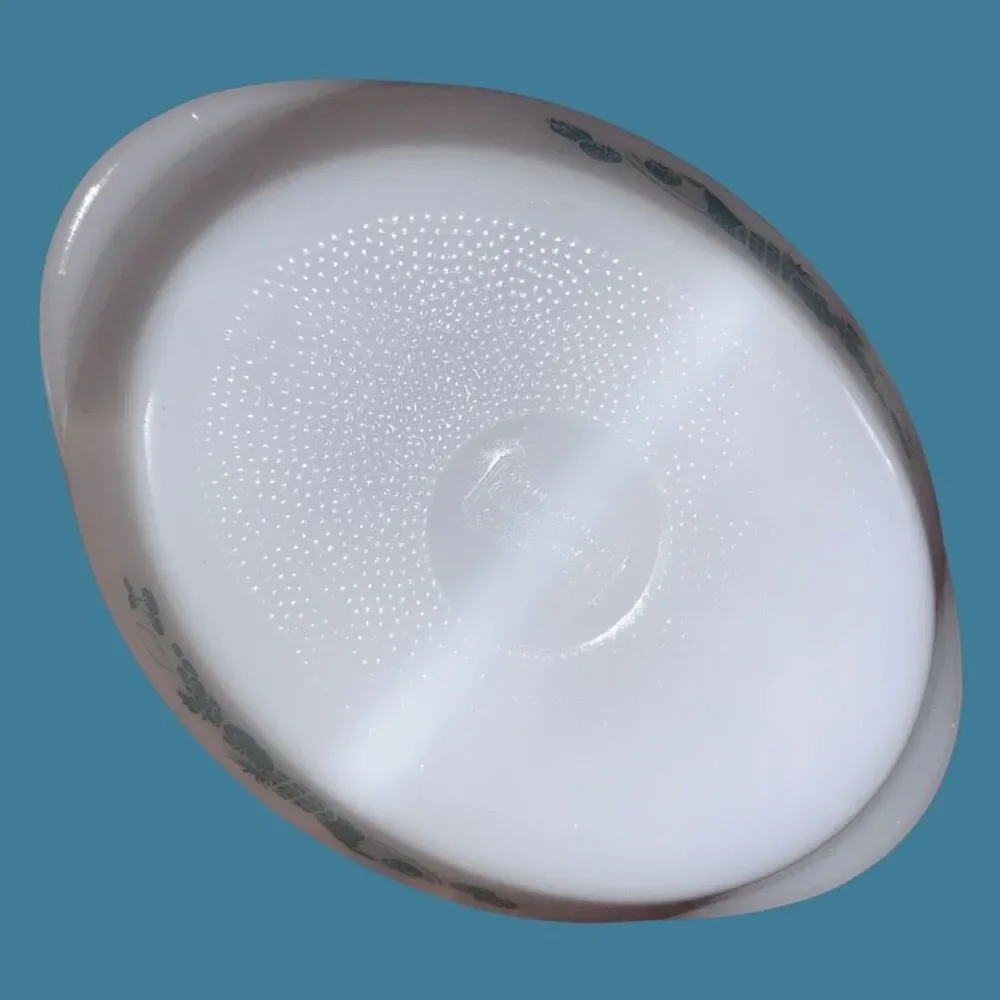 Vintage Milk Glass Fruit Pattern Glasbake Divided Casserole Dish Oval
